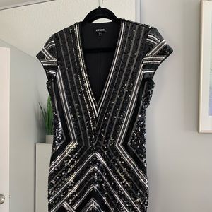 Express Sequin deep V Mini Dress